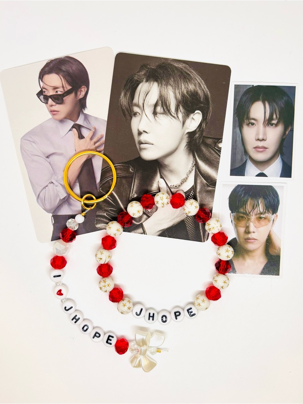 (6pcs) BTS JHOPE BIAS BRACELET KEYCHAIN PHOTOCARD STICKER BUNDLE